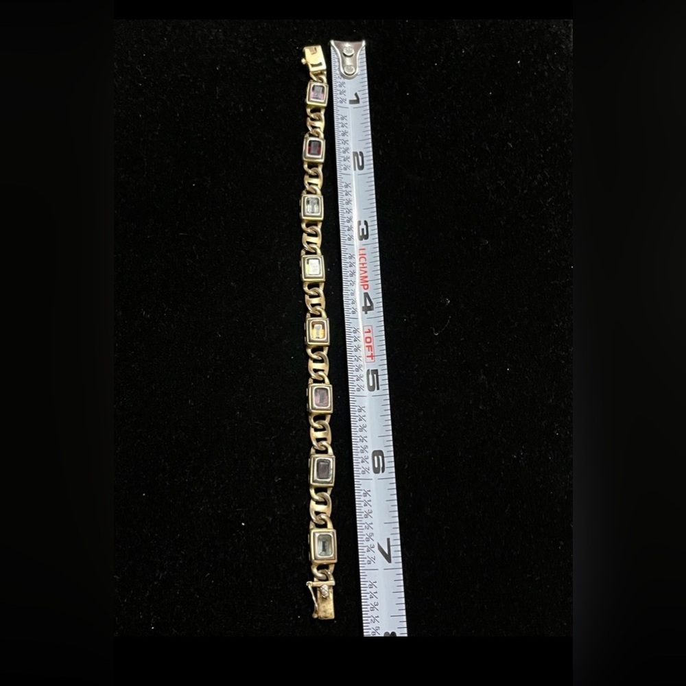 Elegant Gold and Multicolor 925 Sterling Silver Stamp Bracelet - Picture 17 of 17